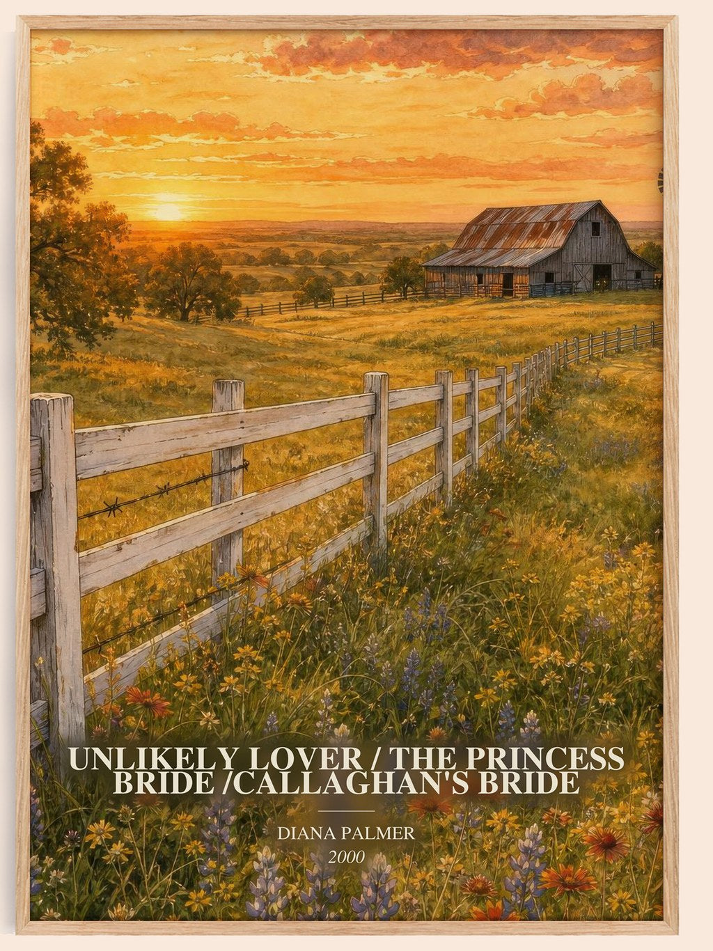 Unlikely Lover / The Princess Bride /Callaghan's Bride watercolour book poster by Diana Palmer – framed literary art print
