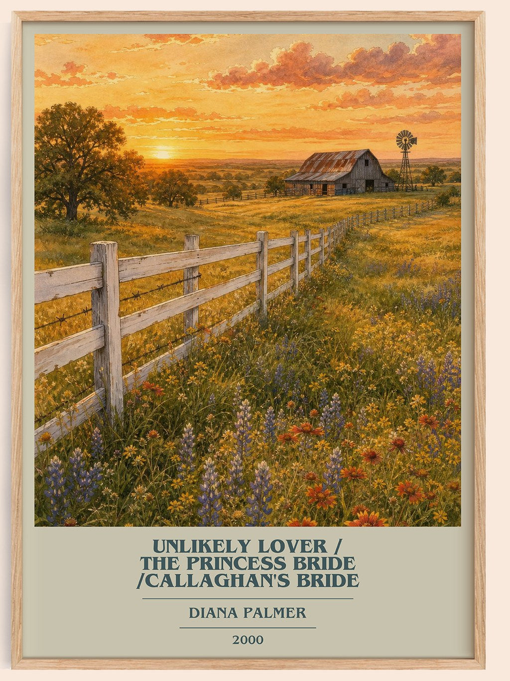 Unlikely Lover / The Princess Bride /Callaghan's Bride book cover book poster by Diana Palmer – framed literary art print