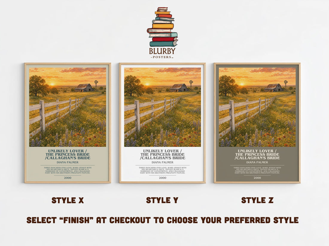 Unlikely Lover / The Princess Bride /Callaghan's Bride bookish print in frame leaning in hallway – romance wall art (mockup)