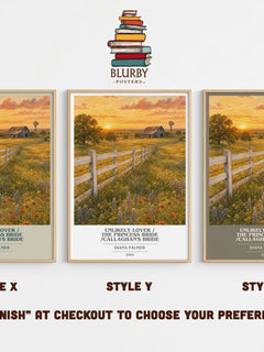 Unlikely Lover / The Princess Bride /Callaghan's Bride book cover print in frame leaning in hallway – romance wall art