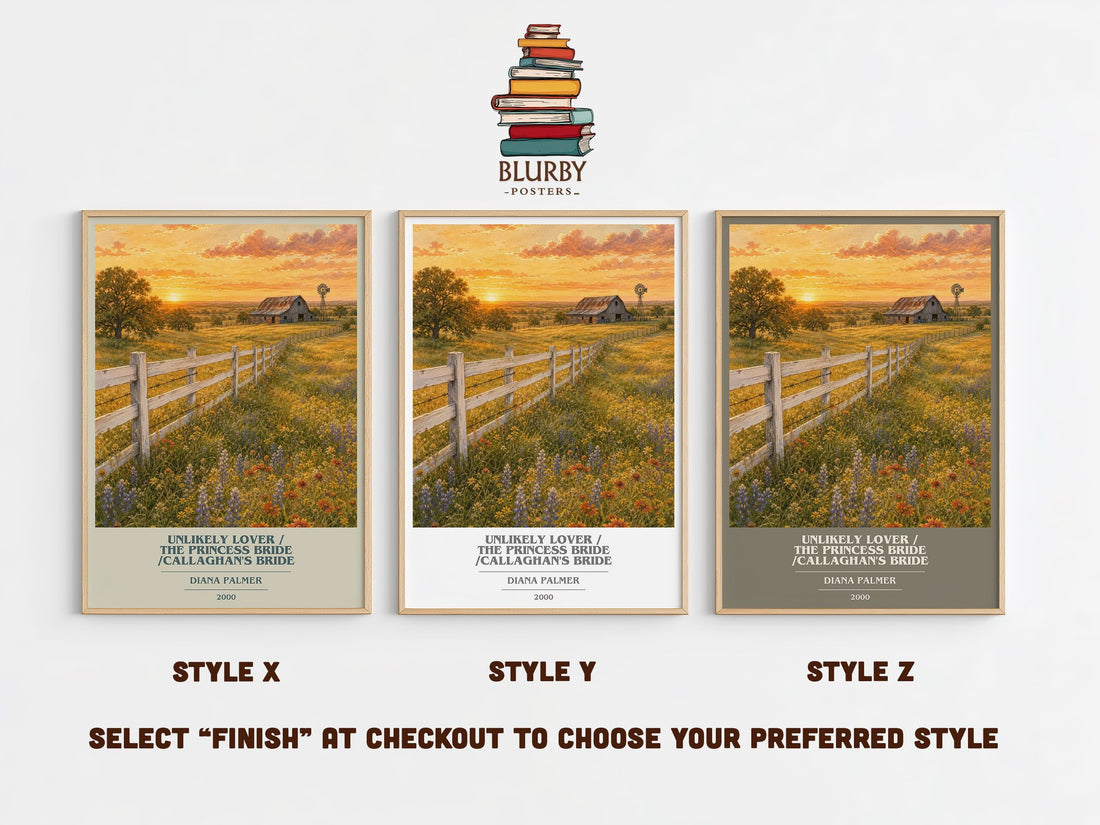 Unlikely Lover / The Princess Bride /Callaghan's Bride book cover print in frame leaning in hallway – romance wall art (mockup)