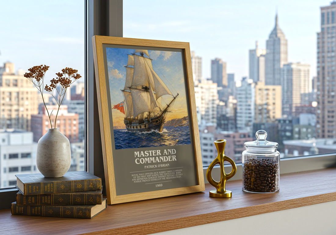 Master and Commander bookish print framed by window – literary home decor
