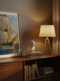 Master and Commander watercolour print on bookshelf – Patrick O'Brian fan gift