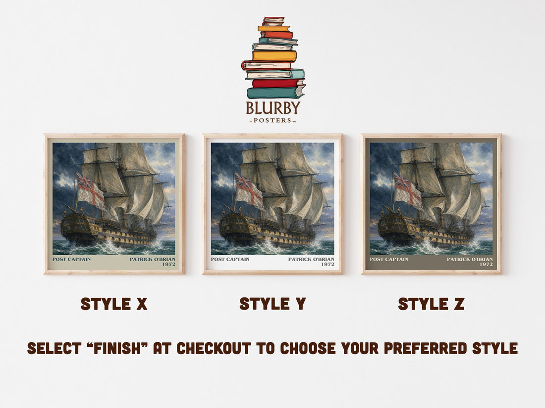 Post Captain literary print in frame leaning in hallway – historical fiction wall art (mockup)