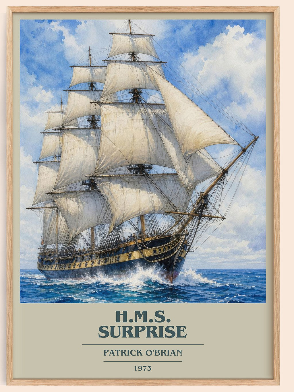 H.M.S. Surprise book cover book poster by Patrick O'Brian – framed literary art print