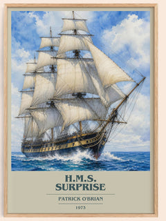 H.M.S. Surprise book cover book poster by Patrick O'Brian – framed literary art print