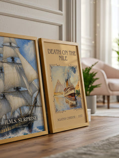 H.M.S. Surprise watercolour print framed by window – literary home decor