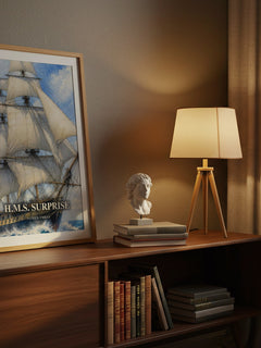 H.M.S. Surprise watercolour print on bookshelf – Patrick O'Brian fan gift