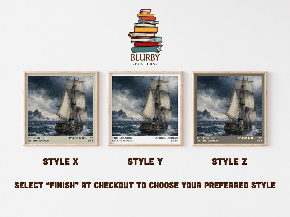 The Far Side of the World literary print in frame leaning in hallway – historical fiction wall art (mockup)