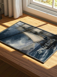 The Far Side of the World watercolour book poster framed on wall – historical fiction wall art