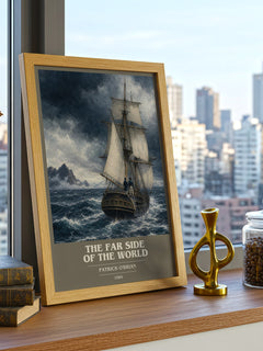 The Far Side of the World book cover print framed by window – literary home decor