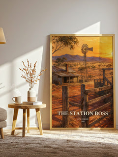 The station boss watercolour print in frame leaning in hallway – romance wall art