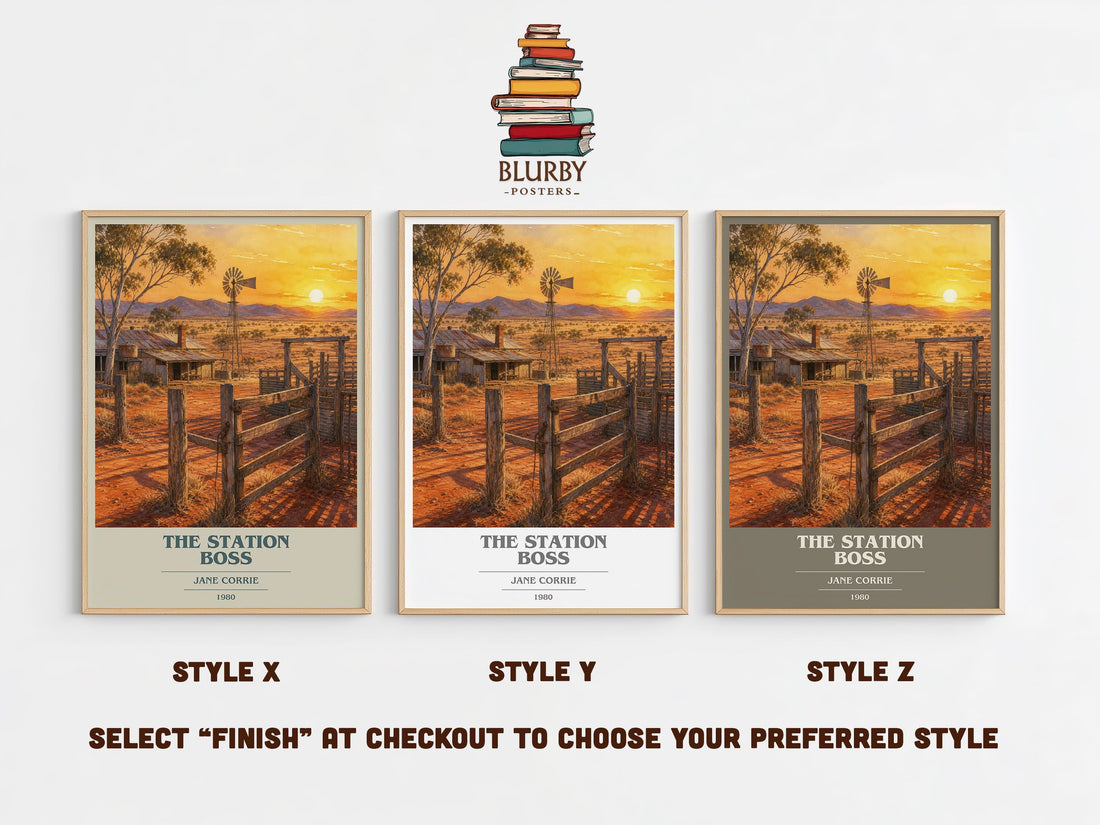 The station boss book cover print in frame leaning in hallway – romance wall art (mockup)