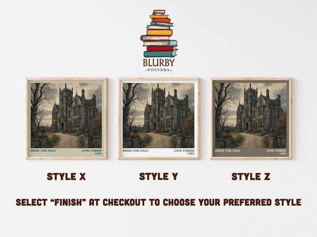 Bride For Sale literary print in frame leaning in hallway – romance wall art (mockup)
