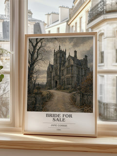 Bride For Sale Book Cover Poster by Jane Corrie – framed print by a bright window
