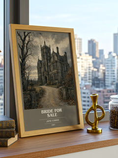 Bride For Sale Book Cover Poster by Jane Corrie – framed print on a city-view windowsill