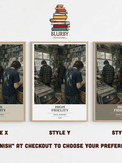 High Fidelity book cover print in frame leaning in hallway – contemporary fiction wall art