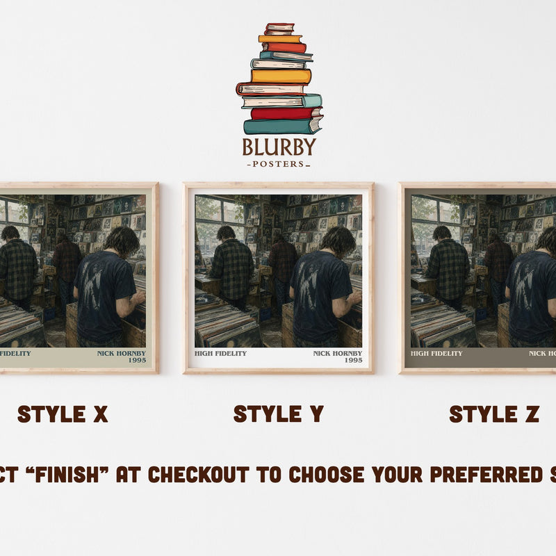 High Fidelity literary print in frame leaning in hallway – contemporary fiction wall art