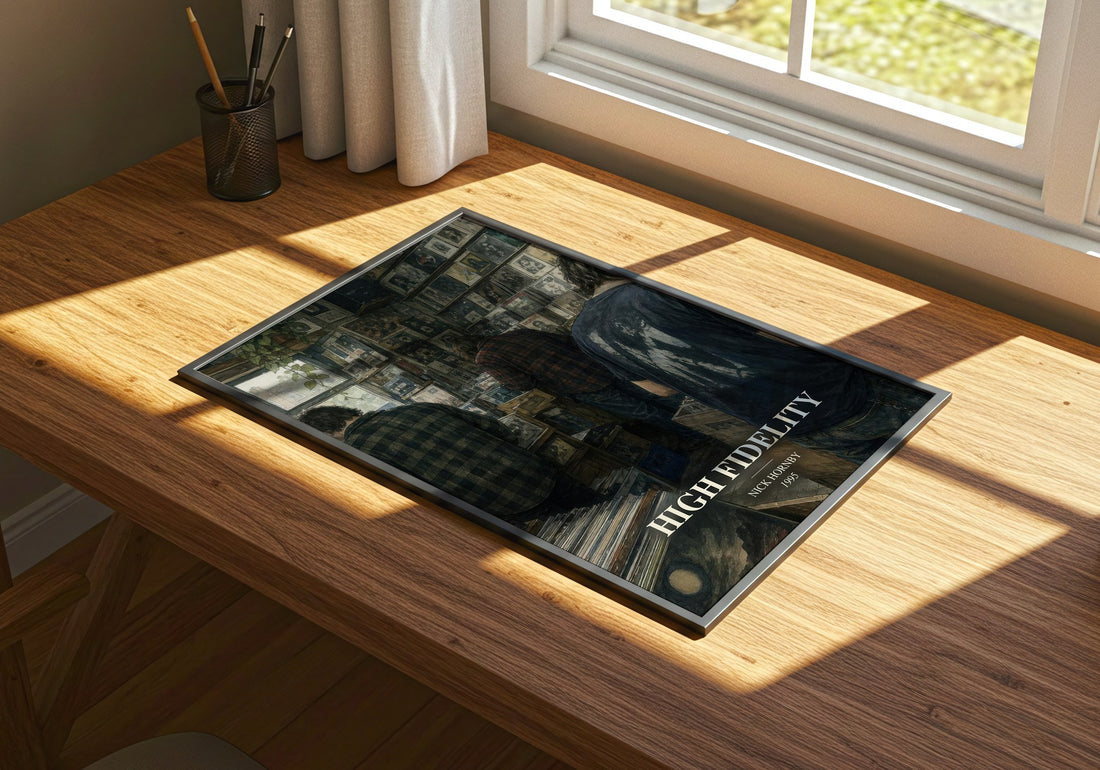 High Fidelity watercolour book poster framed on wall – contemporary fiction wall art