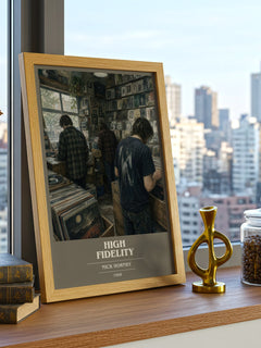 High Fidelity book cover print framed by window – literary home decor