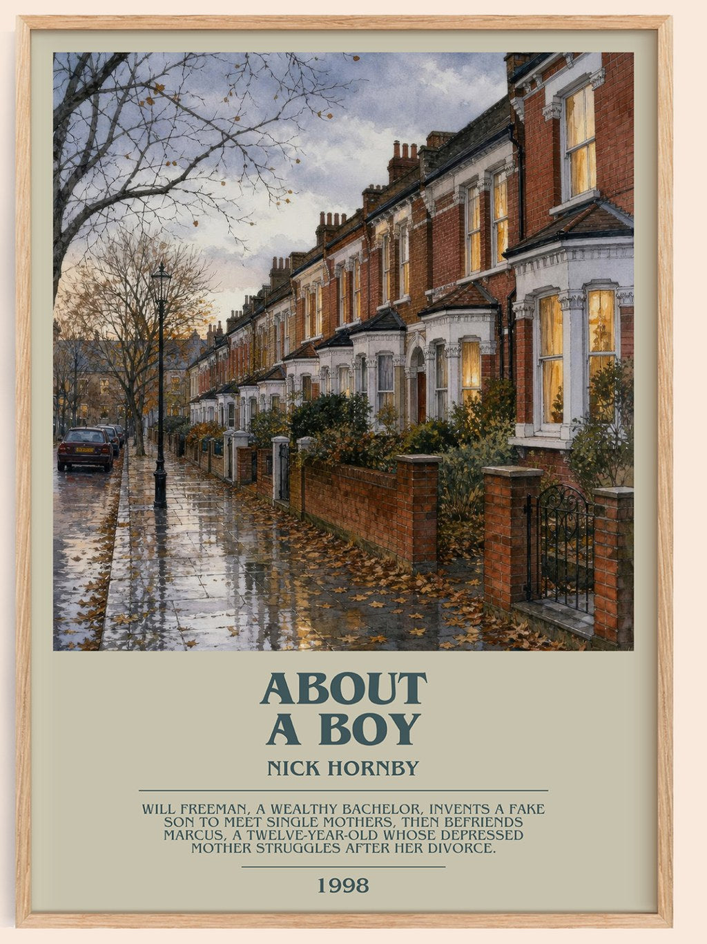 About a Boy bookish book poster by Nick Hornby – framed literary art print
