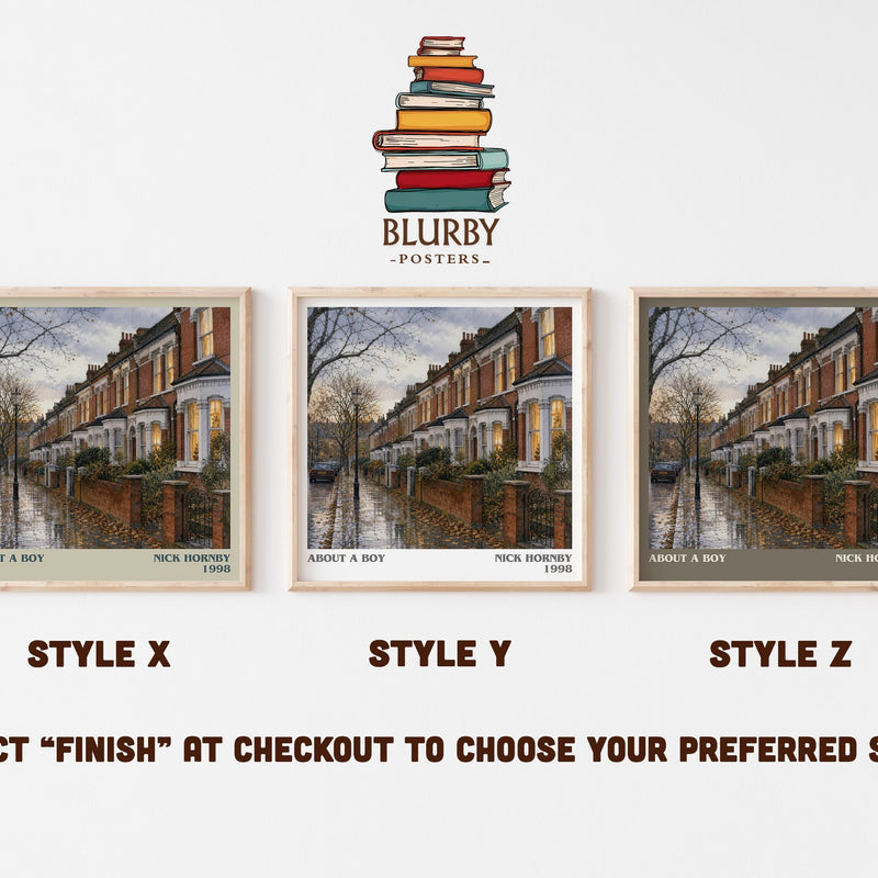 About a Boy literary print in frame leaning in hallway – contemporary fiction wall art