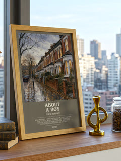 About a Boy bookish print framed by window – literary home decor
