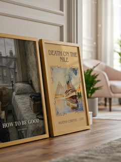 How to Be Good watercolour print framed by window – literary home decor