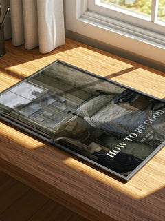 How to Be Good watercolour book poster framed on wall – contemporary fiction wall art