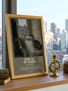 How to Be Good bookish print framed by window – literary home decor