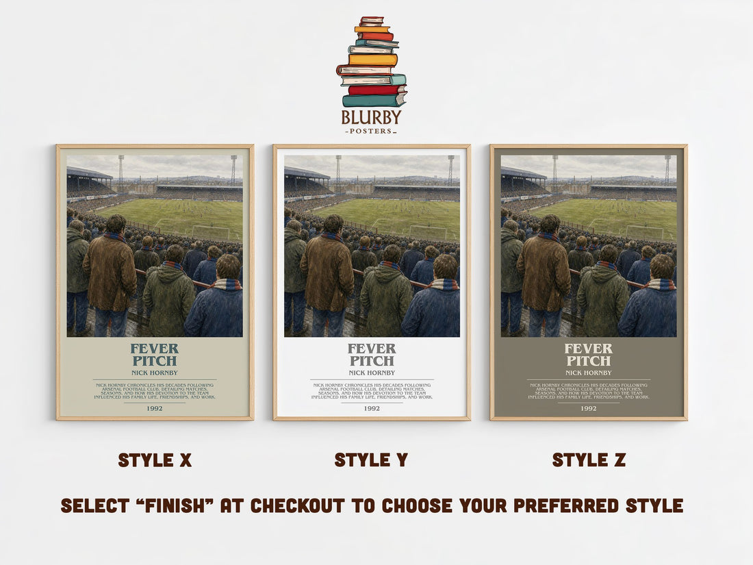Fever Pitch bookish print in frame leaning in hallway – memoir wall art (mockup)