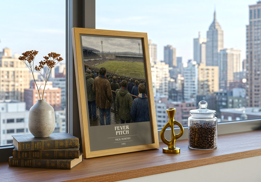 Fever Pitch book cover print framed by window – literary home decor