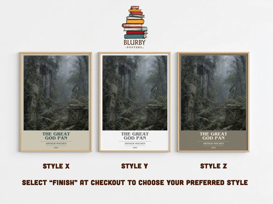 The Great God Pan book cover print in frame leaning in hallway – horror wall art (mockup)