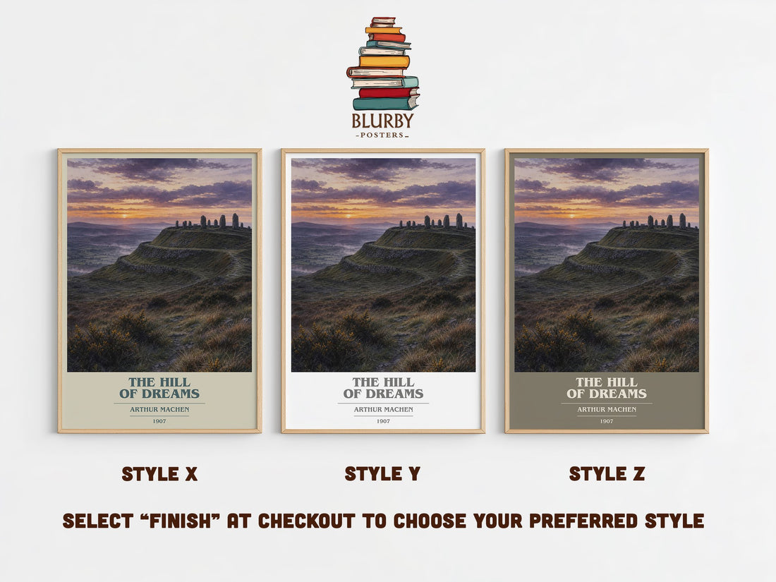 The Hill of Dreams book cover print in frame leaning in hallway – literary fiction wall art (mockup)