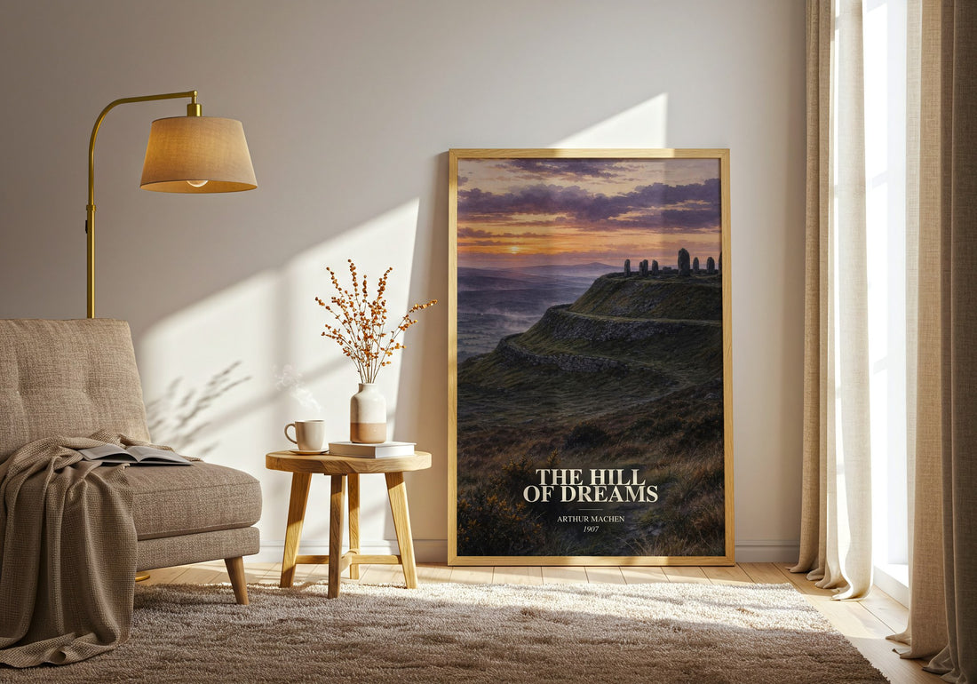 The Hill of Dreams watercolour print in frame leaning in hallway – literary fiction wall art