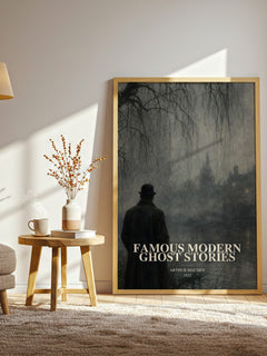 Famous Modern Ghost Stories watercolour print in frame leaning in hallway – horror wall art