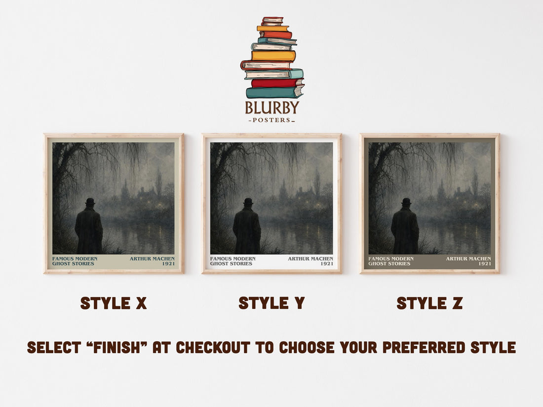 Famous Modern Ghost Stories literary print in frame leaning in hallway – horror wall art (mockup)