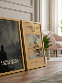 Famous Modern Ghost Stories watercolour print framed by window – literary home decor