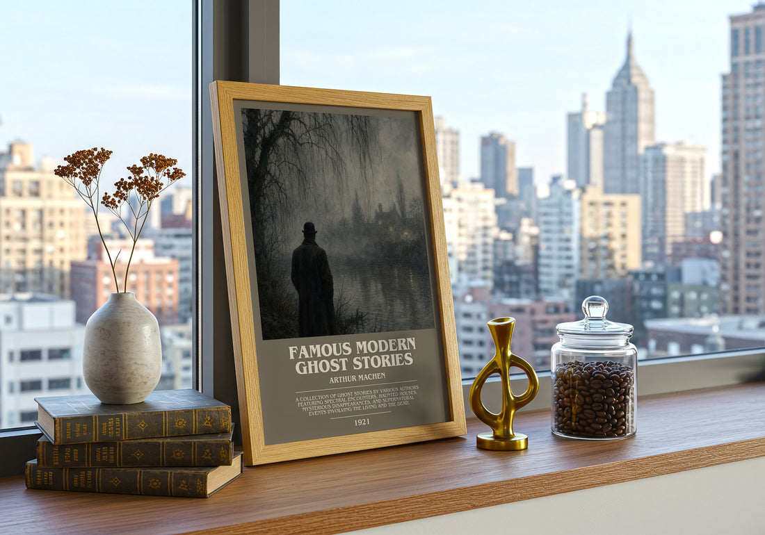 Famous Modern Ghost Stories bookish print framed by window – literary home decor