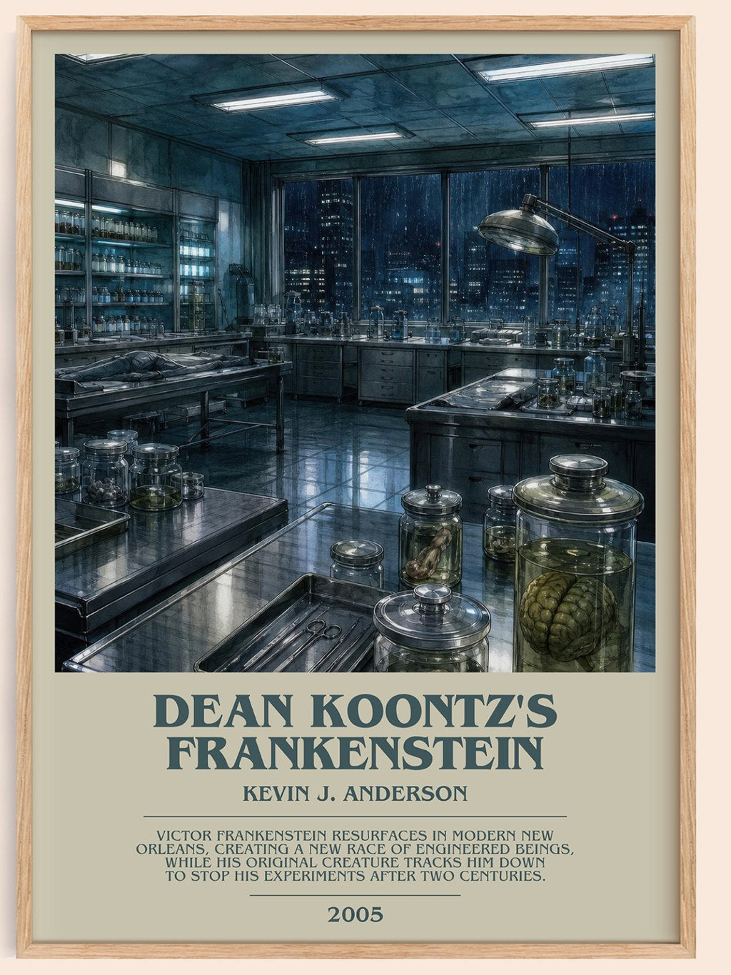 Dean Koontz's Frankenstein bookish book poster by Kevin J. Anderson – framed literary art print