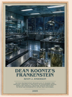 Dean Koontz's Frankenstein bookish book poster by Kevin J. Anderson – framed literary art print