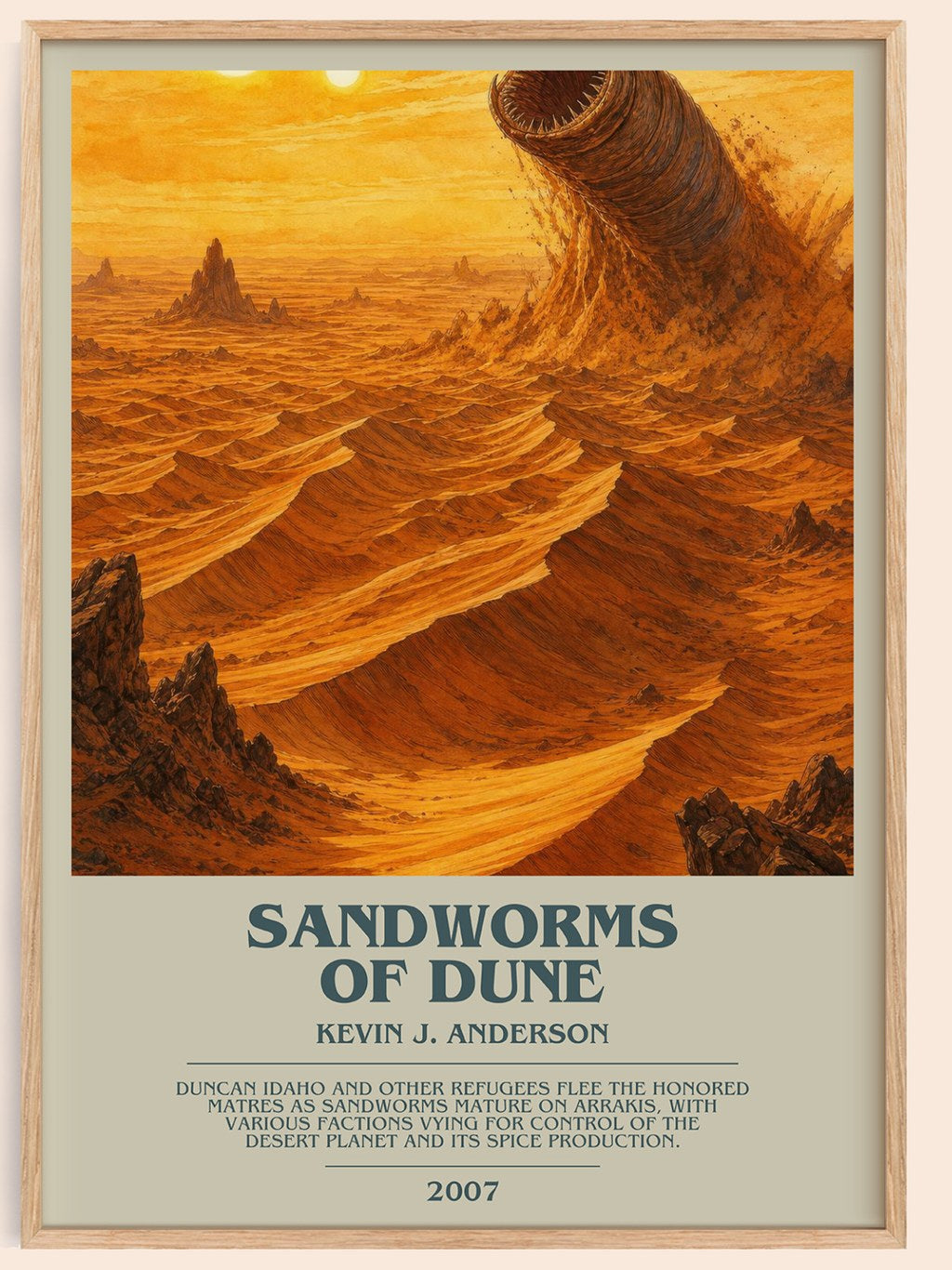 Sandworms of Dune bookish book poster by Kevin J. Anderson – framed literary art print