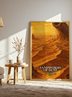 Sandworms of Dune watercolour print in frame leaning in hallway – sci fi wall art