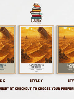 Sandworms of Dune book cover print in frame leaning in hallway – sci fi wall art