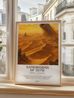 Sandworms of Dune Bookish Wall Art by Kevin J. Anderson – framed print by a bright window