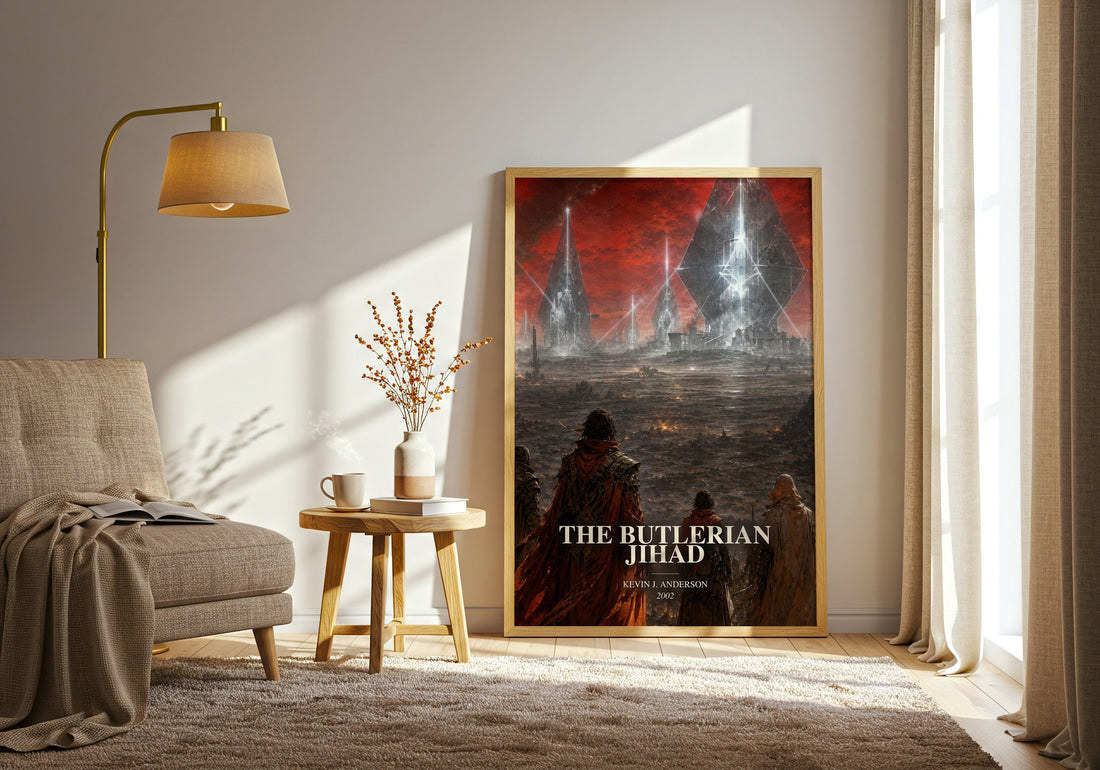 The Butlerian Jihad watercolour print in frame leaning in hallway – sci fi wall art
