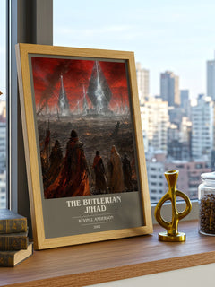 The Butlerian Jihad book cover print framed by window – literary home decor