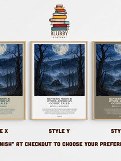 Hunter's Moon & Other American Gothic Tales bookish print in frame leaning in hallway – horror wall art