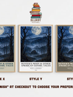Hunter's Moon & Other American Gothic Tales book cover print in frame leaning in hallway – horror wall art