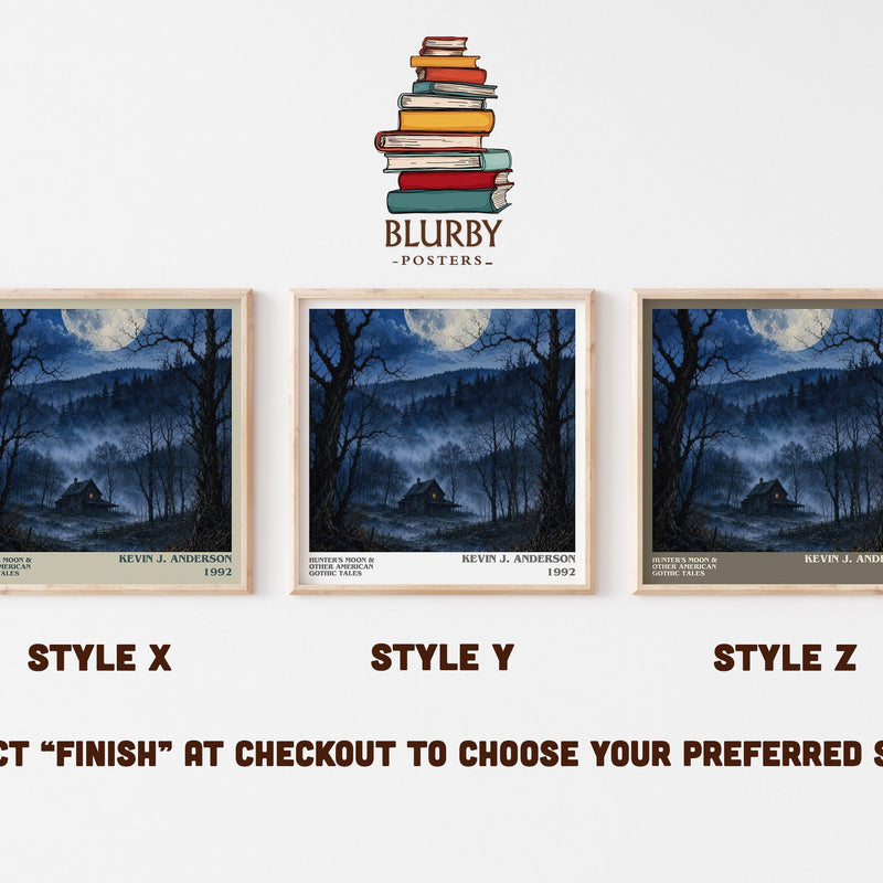 Hunter's Moon & Other American Gothic Tales literary print in frame leaning in hallway – horror wall art